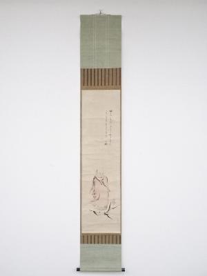 佐和呉峡筆　達磨図（大徳寺大綱宗彦賛）　肉筆紙本掛軸（箱付）